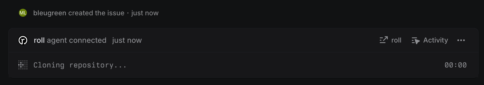 Linear screenshot with in progress Roll chat