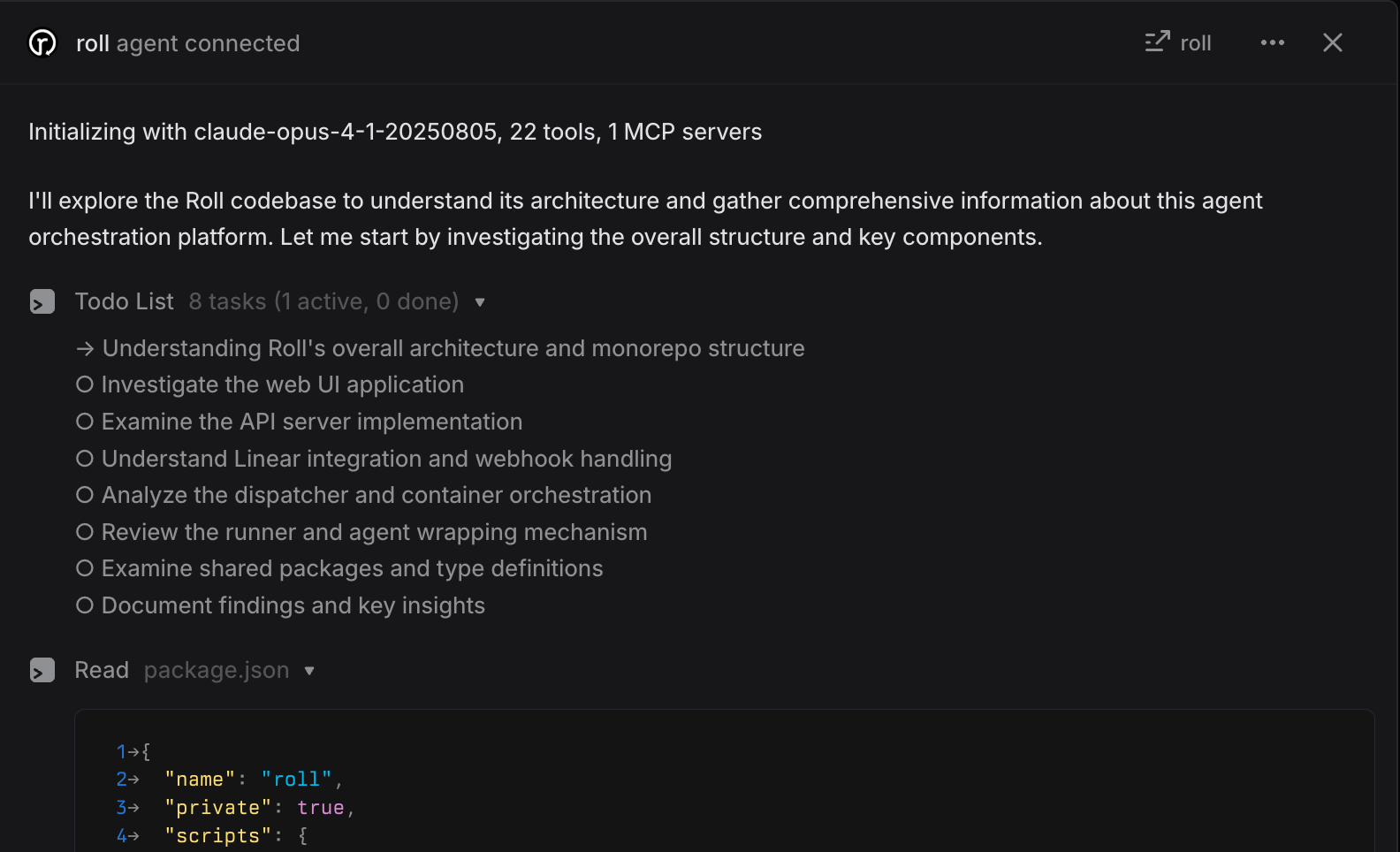 Roll agent planning and reading files