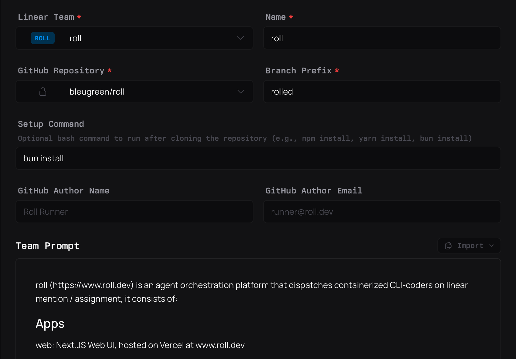 Team editor screenshot